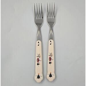 Two Pfaltzgraff 8" Snow Village Stainless Steel Dinner Forks Replacements